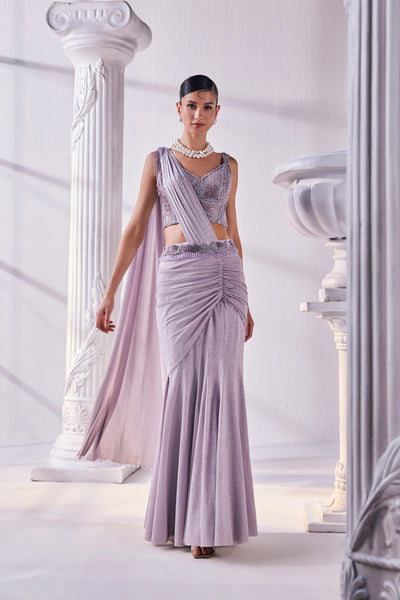 Mandira Wirk Draped Saree In Lilac Color indian designer wear online shopping melange singapore