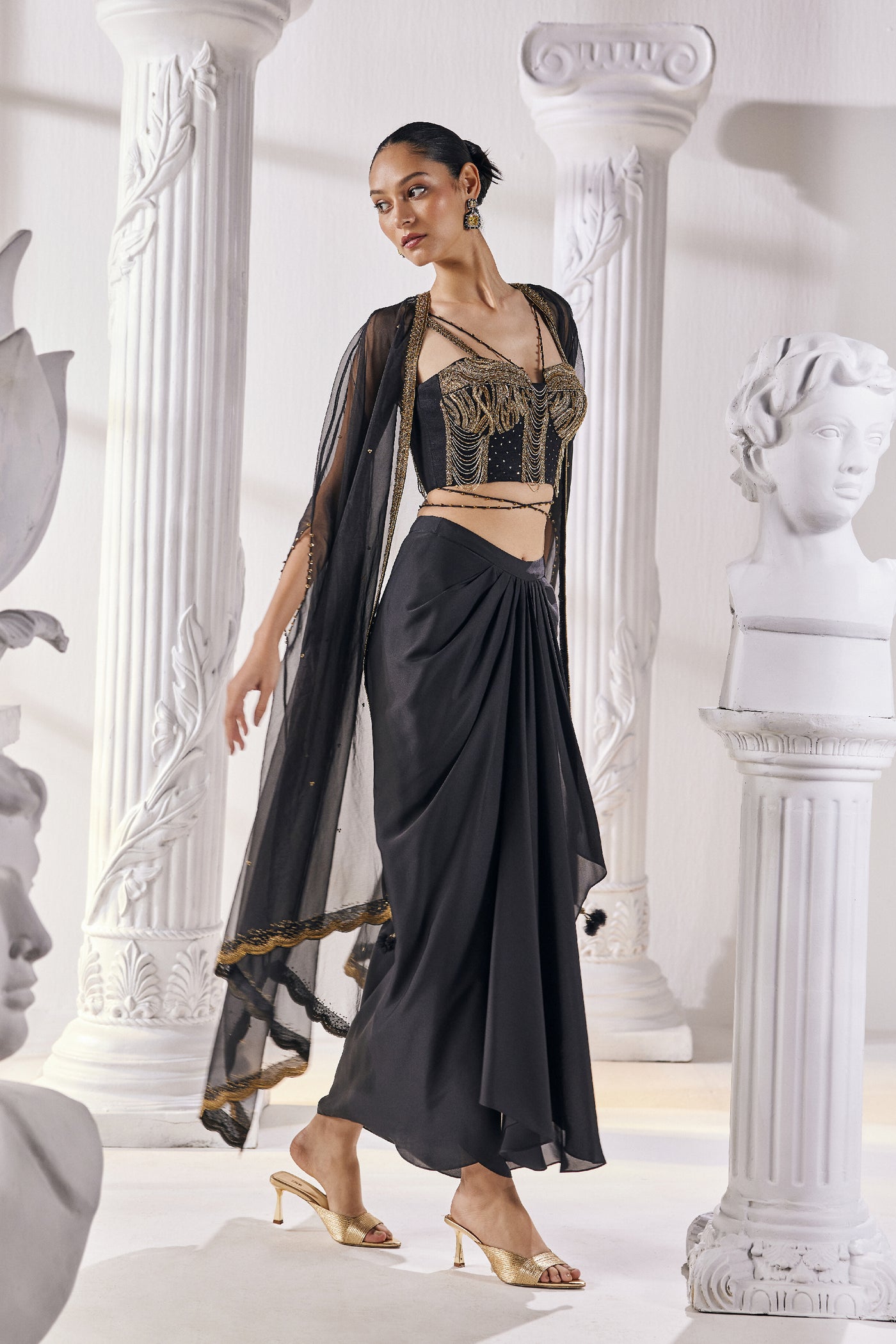 Mandira Wirk Draped Skirt Set indian designer wear online shopping melange singapore