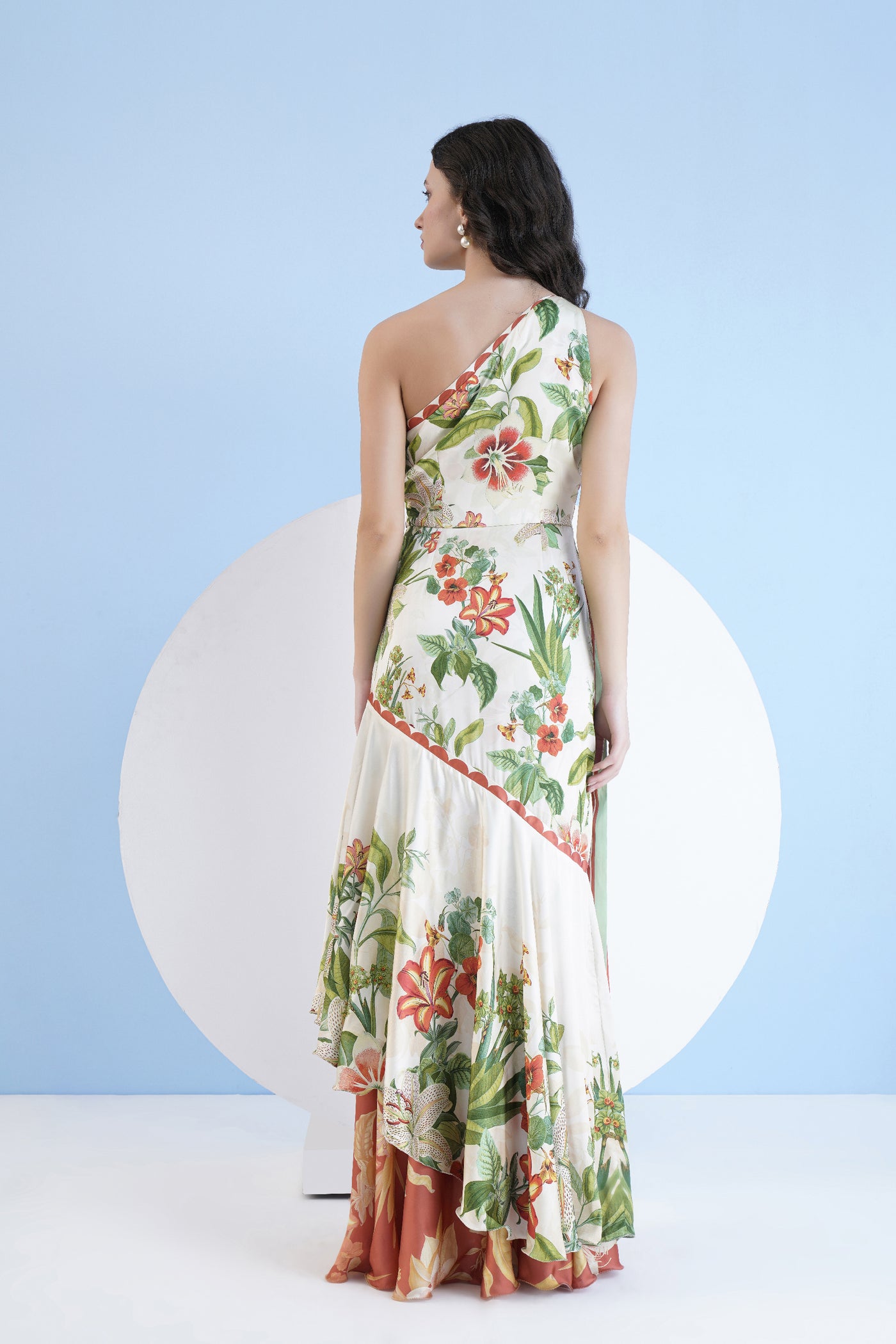 Mandira Wirk Exotic Lily Printed One Shoulder Tiered Dress indian designer wear online shopping melange singapore