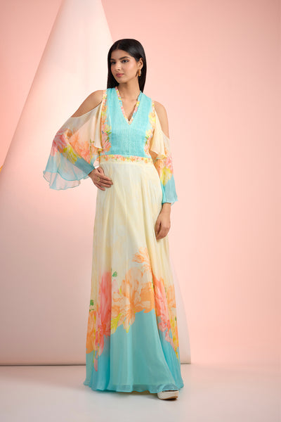 Mandira Wirk Exquisite And Feminine Printed  Dress Indian designer wear online shopping melange singapore