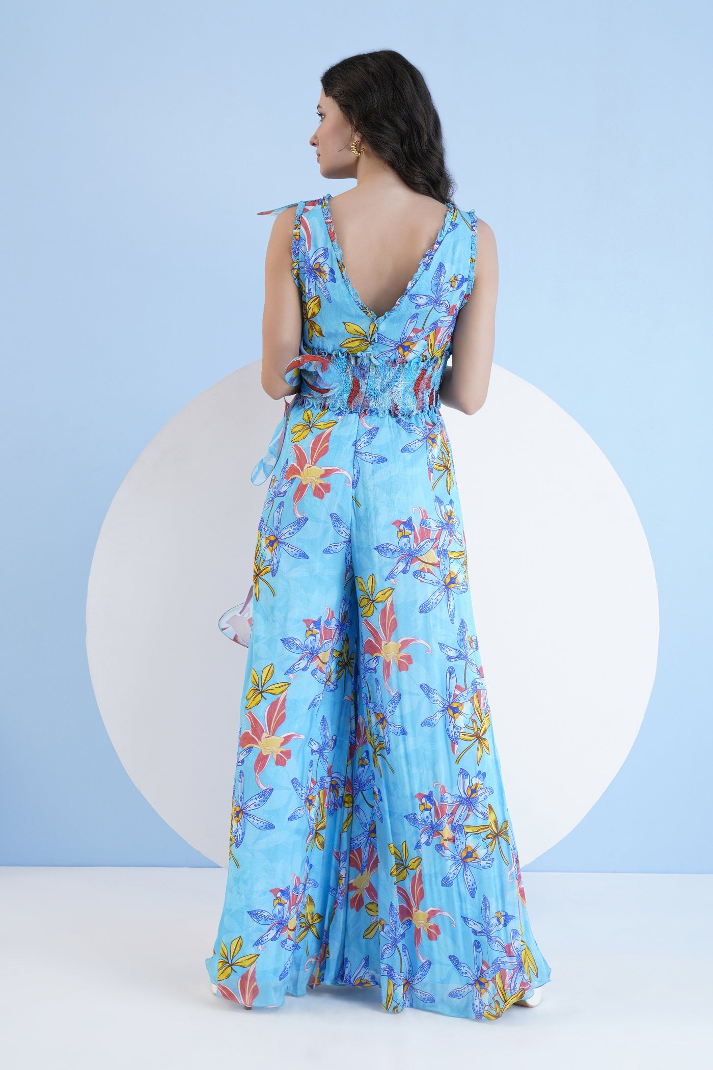Mandira Wirk Flared Jumpsuit With Cascade Detail indian designer wear online shopping melange singapore