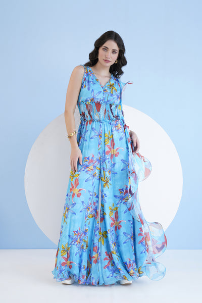 Mandira Wirk Flared Jumpsuit With Cascade Detail indian designer wear online shopping melange singapore