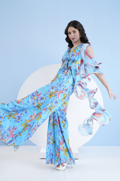 Mandira Wirk Flared Jumpsuit With Cascade Detail indian designer wear online shopping melange singapore