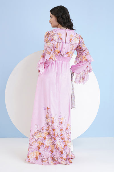 Mandira Wirk Hey Dey Printed Long Dress With Frilled Slit indian designer wear online shopping melange singapore