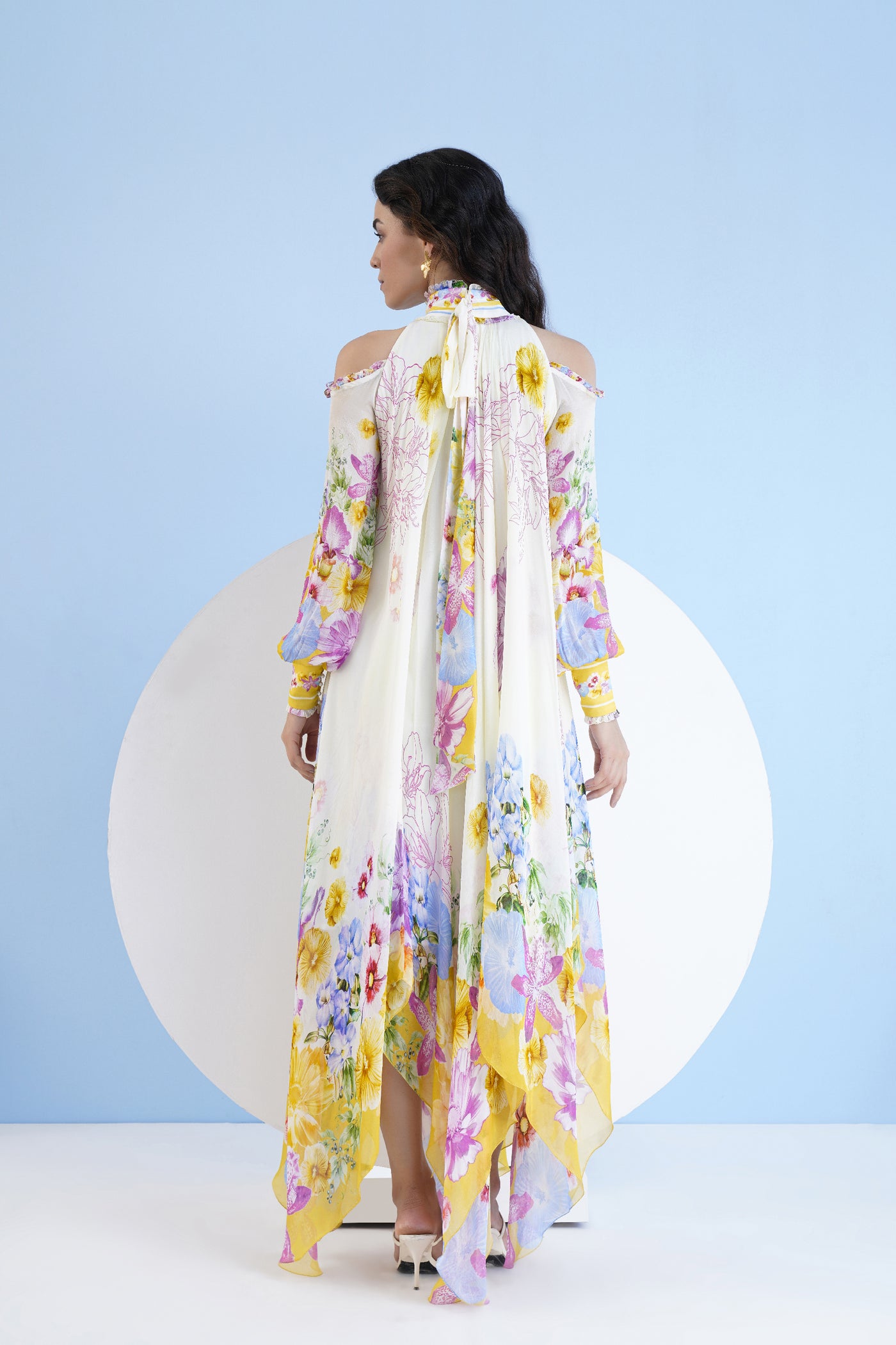 Mandira Wirk High Low Dress With Frilled Shoulder Cutout indian designer wear online shopping melange singapore