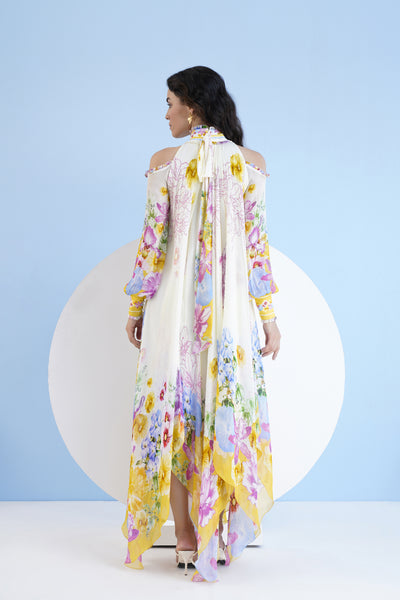 Mandira Wirk High Low Dress With Frilled Shoulder Cutout indian designer wear online shopping melange singapore