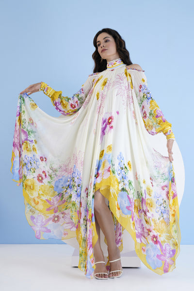 Mandira Wirk High Low Dress With Frilled Shoulder Cutout indian designer wear online shopping melange singapore