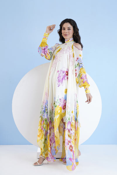 Mandira Wirk High Low Dress With Frilled Shoulder Cutout indian designer wear online shopping melange singapore