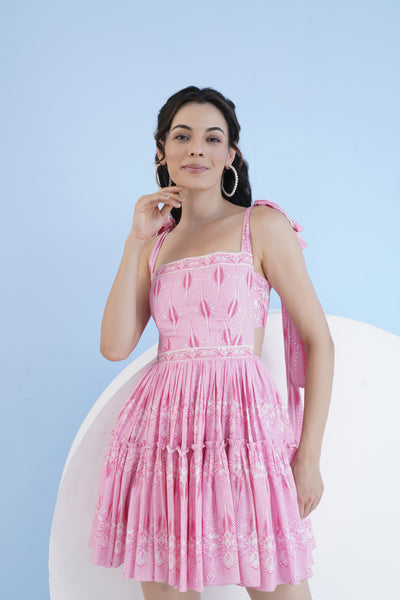 Mandira Wirk Ice Fly Printed Gathered Short Dress indian designer wear online shopping melange singapore