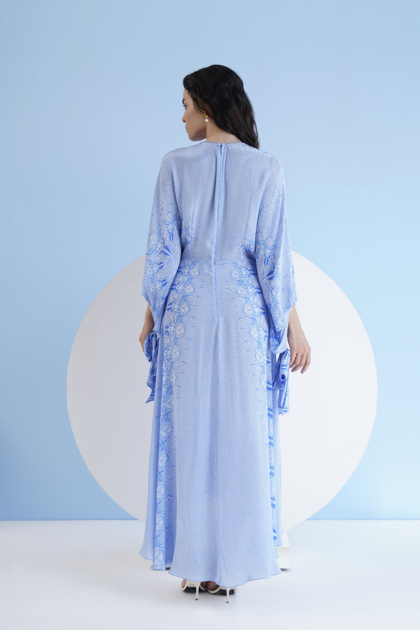 Mandira Wirk Ice Fly Printed High Low Dress With Kaftan Sleeves indian designer wear online shopping melange singapore