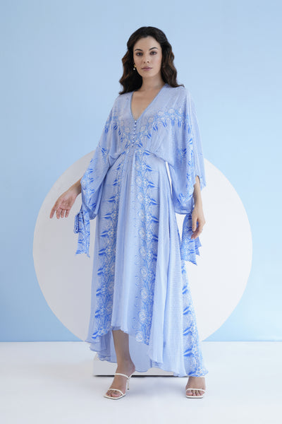 Mandira Wirk Ice Fly Printed High Low Dress With Kaftan Sleeves indian designer wear online shopping melange singapore