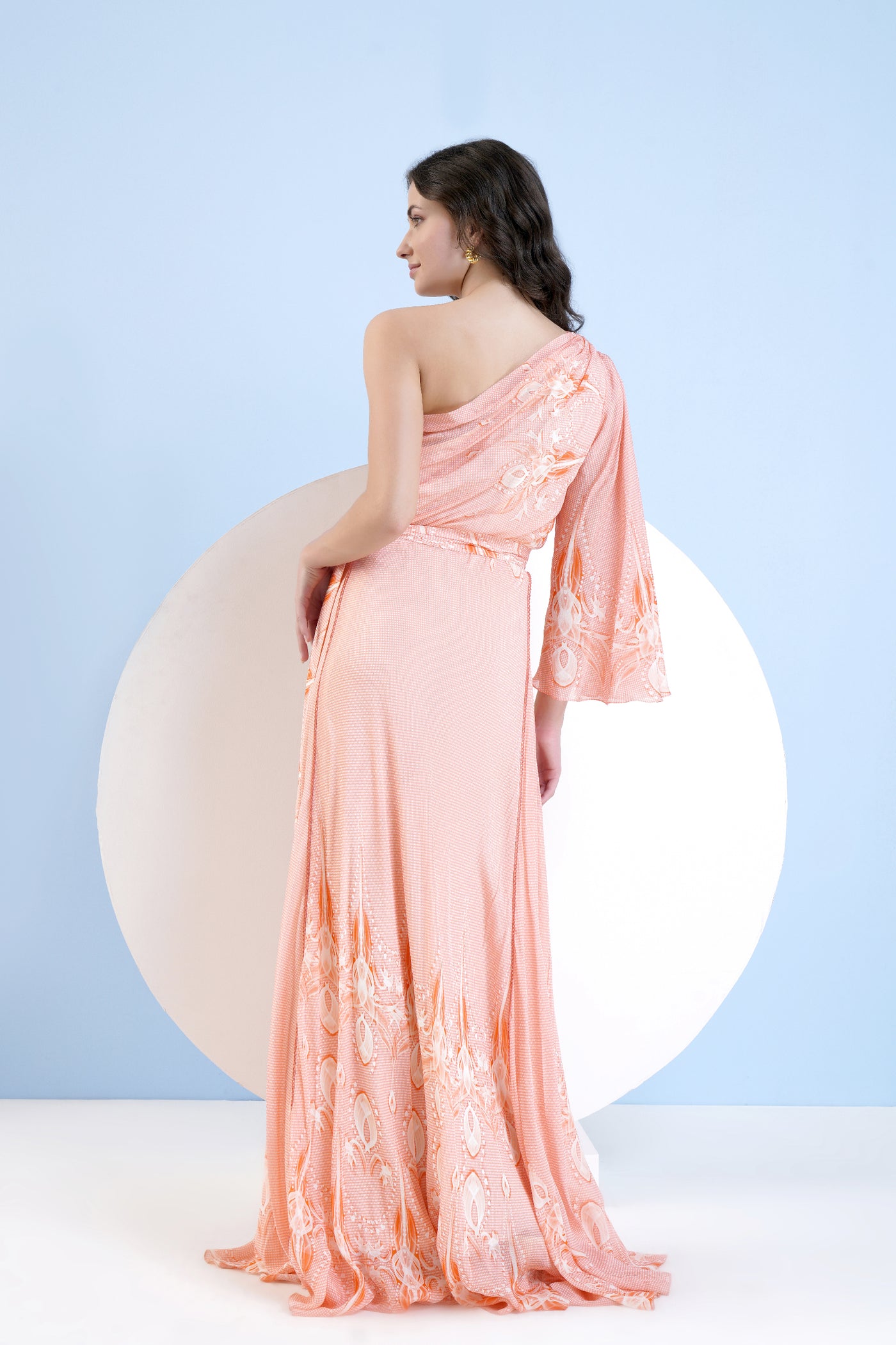 Mandira Wirk Ice Fly Printed One Shoulder Paneled Dress With Lace Detail indian designer wear online shopping melange singapore