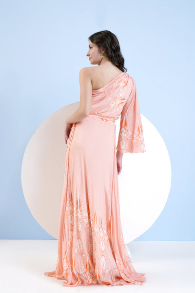 Mandira Wirk Ice Fly Printed One Shoulder Paneled Dress With Lace Detail indian designer wear online shopping melange singapore