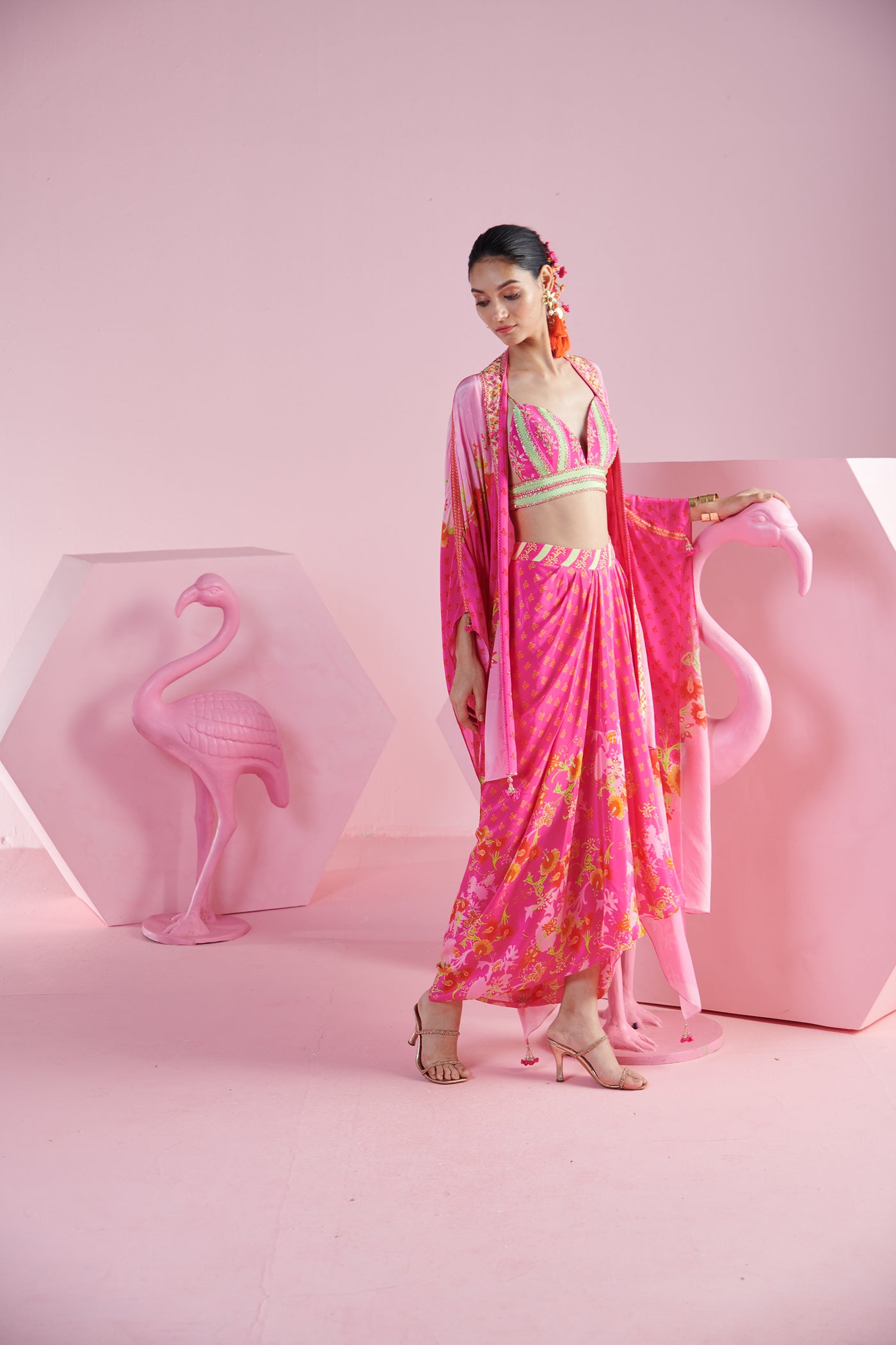 Mandira Wirk Jasmine Cape Set indian designer wear online shopping melange singapore
