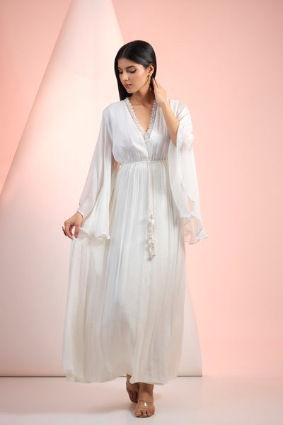 Mandira Wirk Long Flowy V Neck Dress Indian designer wear online shopping melange singapore