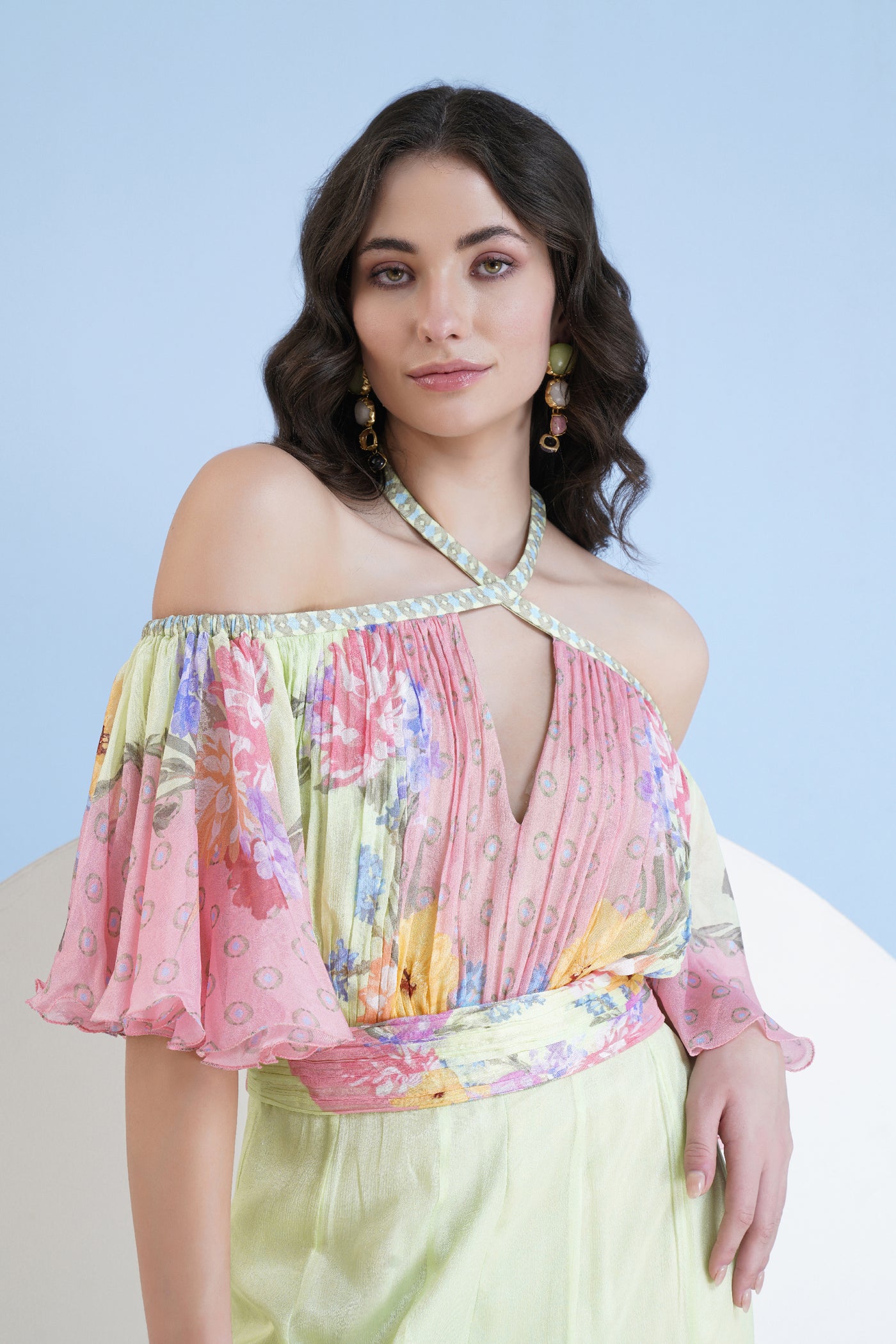 Mandira Wirk Meridian Printed Flared Jumpsuit indian designer wear online shopping melange singapore