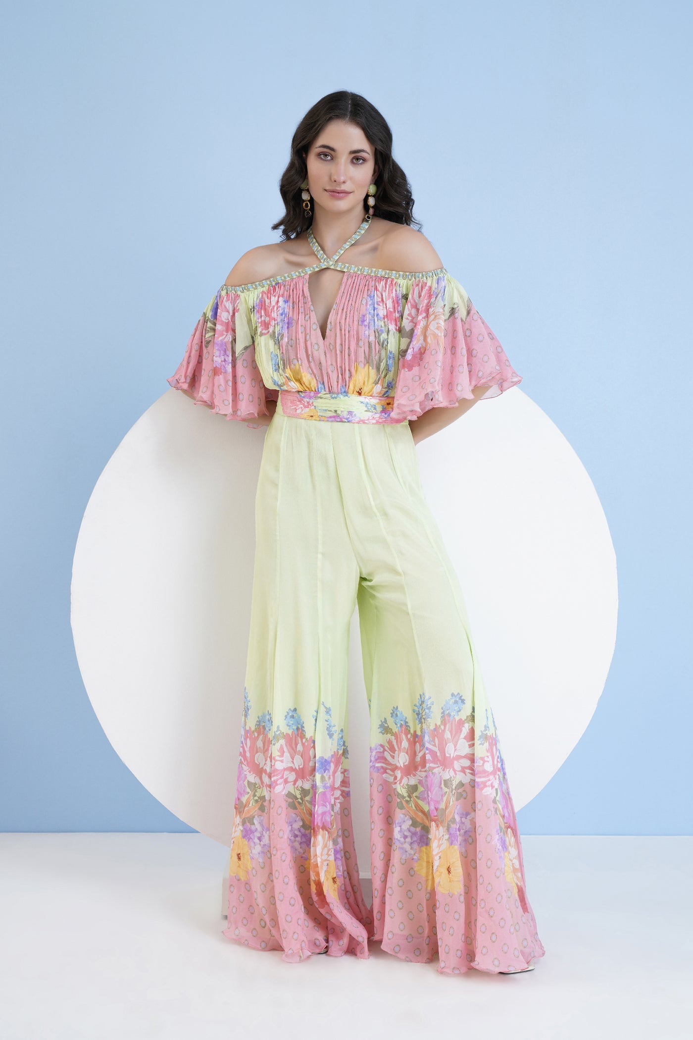 Mandira Wirk Meridian Printed Flared Jumpsuit indian designer wear online shopping melange singapore