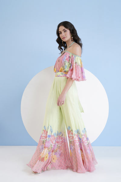 Mandira Wirk Meridian Printed Flared Jumpsuit indian designer wear online shopping melange singapore