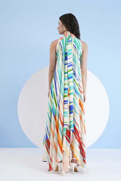Mandira Wirk Multi Mystic Line Printed Halter Neck Asymmetric Dress indian designer wear online shopping melange singapore