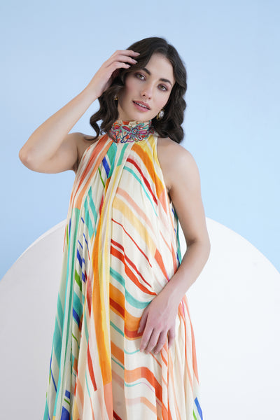 Mandira Wirk Multi Mystic Line Printed Halter Neck Asymmetric Dress indian designer wear online shopping melange singapore