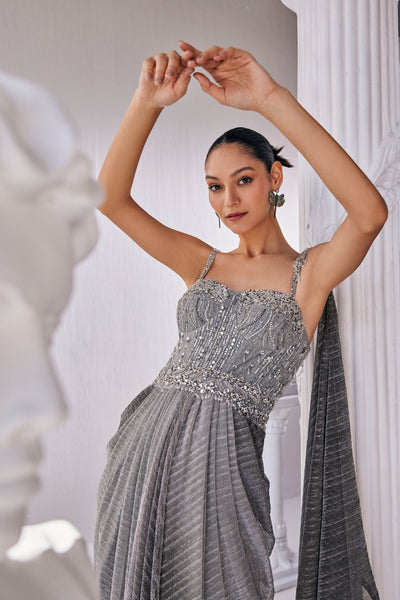 Mandira Wirk Ombre Draped Saree Gown indian designer wear online shopping melange singapore