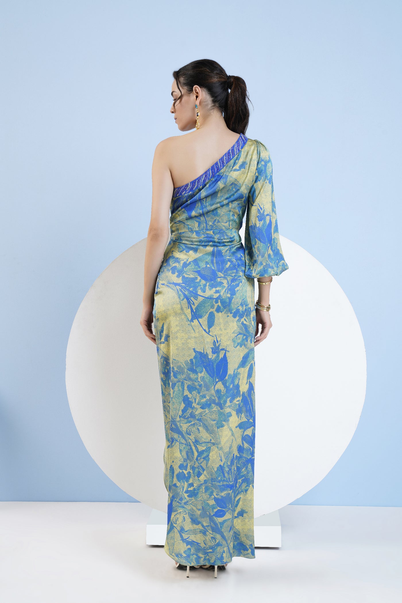 Mandira Wirk One Shoulder Dress With Knot Detail At Waist indian designer wear online shopping melange singapore