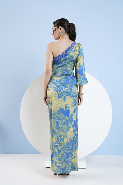 Mandira Wirk One Shoulder Dress With Knot Detail At Waist indian designer wear online shopping melange singapore