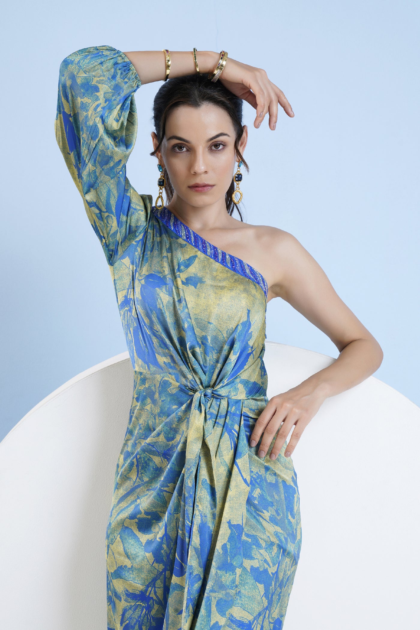 Mandira Wirk One Shoulder Dress With Knot Detail At Waist indian designer wear online shopping melange singapore