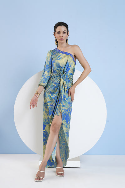 Mandira Wirk One Shoulder Dress With Knot Detail At Waist indian designer wear online shopping melange singapore