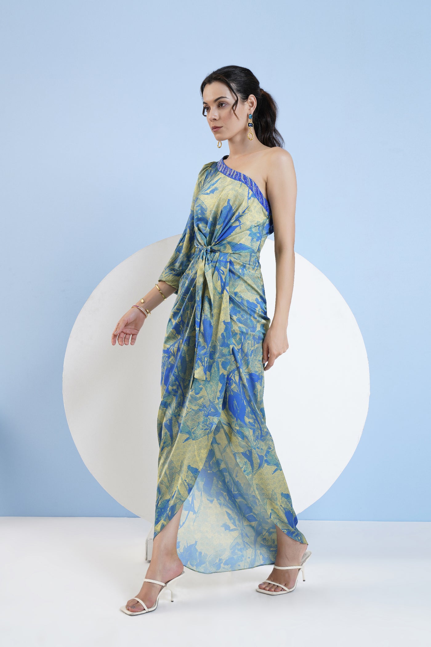 Mandira Wirk One Shoulder Dress With Knot Detail At Waist indian designer wear online shopping melange singapore