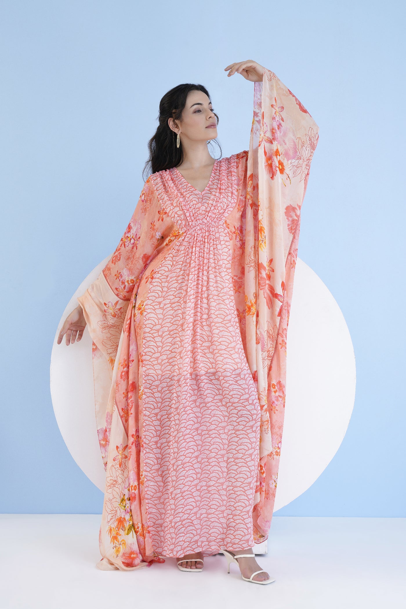 Mandira Wirk Paneled Kaftan With Gather Detail indian designer wear online shopping melange singapore