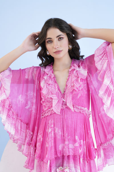 Mandira Wirk Pastoral Mist Printed Flared Jumpsuit indian designer wear online shopping melange singapore