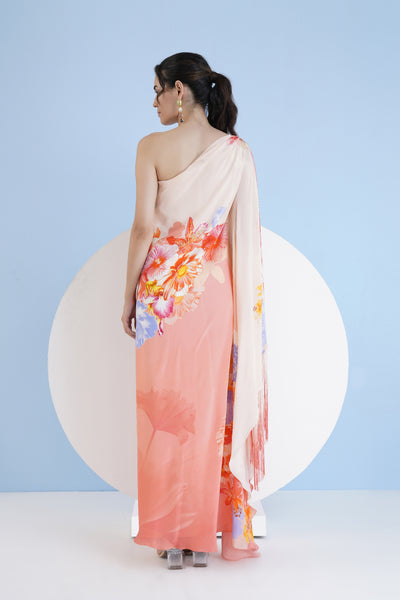 Mandira Wirk Peach Damsel One Shoulder Long Kaftan indian designer wear online shopping melange singapore