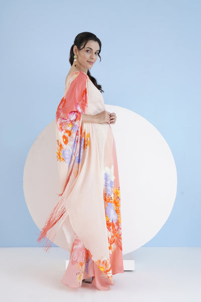 Mandira Wirk Peach Damsel One Shoulder Long Kaftan indian designer wear online shopping melange singapore