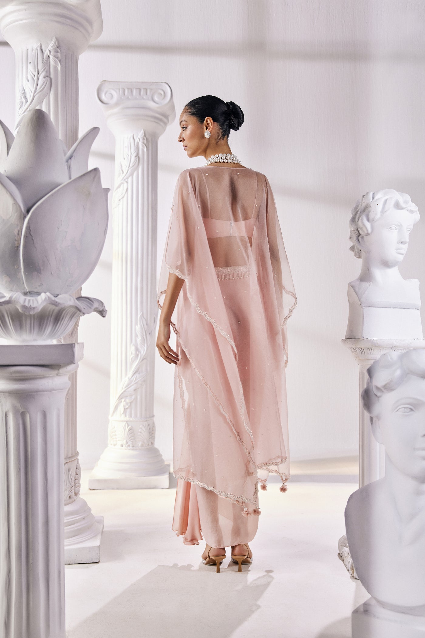 Mandira Wirk Peach Draped Skirt Set indian designer wear online shopping melange singapore