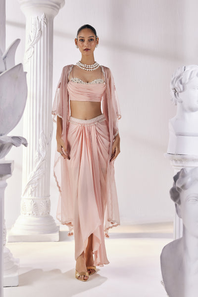 Mandira Wirk Peach Draped Skirt Set indian designer wear online shopping melange singapore