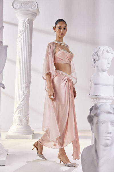 Mandira Wirk Peach Draped Skirt Set indian designer wear online shopping melange singapore