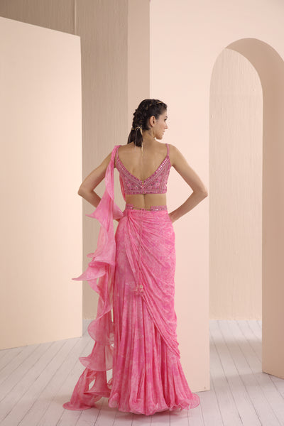 Mandira Wirk Chiffon Draped Saree With Embroidered Blouse And Belt indian designer wear online shopping melange singapore