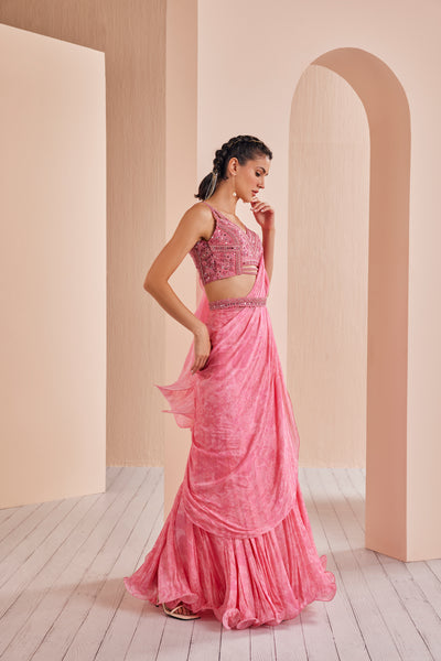 Mandira Wirk Chiffon Draped Saree With Embroidered Blouse And Belt indian designer wear online shopping melange singapore