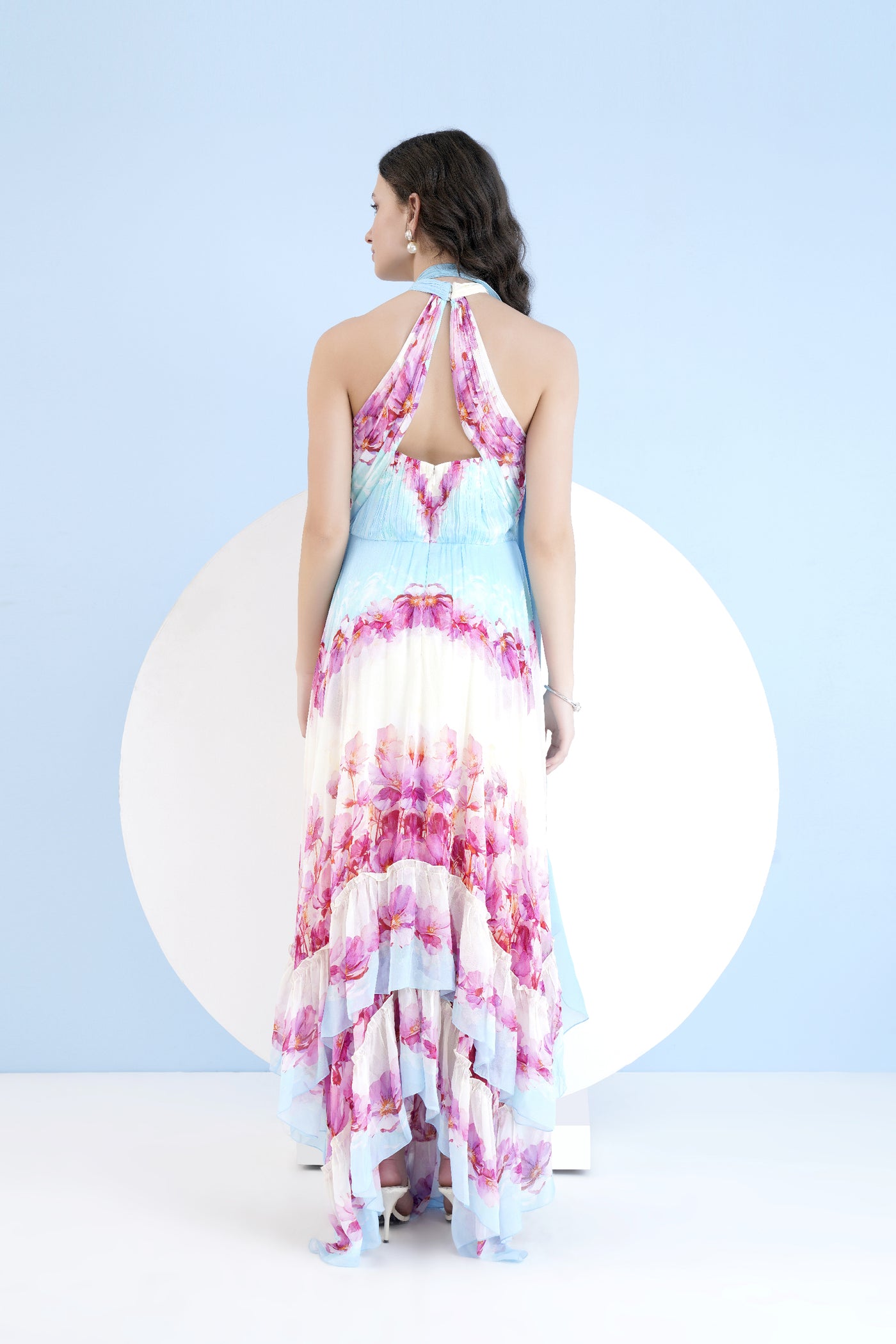 Mandira Wirk Pink Dune Printed High Low Dress With Cross Neckline indian designer wear online shopping melange singapore