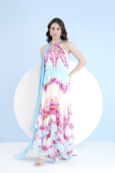 Mandira Wirk Pink Dune Printed High Low Dress With Cross Neckline indian designer wear online shopping melange singapore