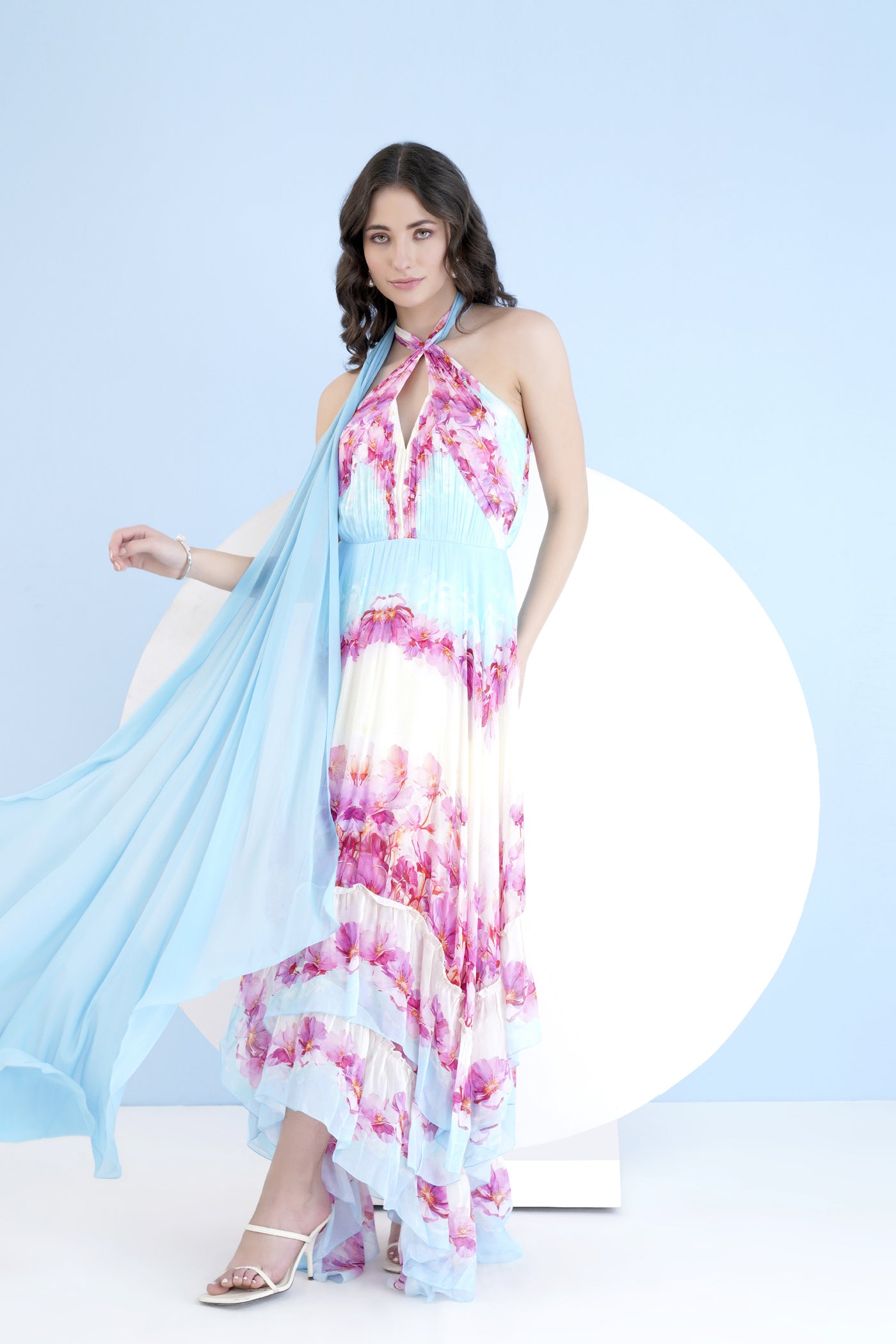 Mandira Wirk Pink Dune Printed High Low Dress With Cross Neckline indian designer wear online shopping melange singapore
