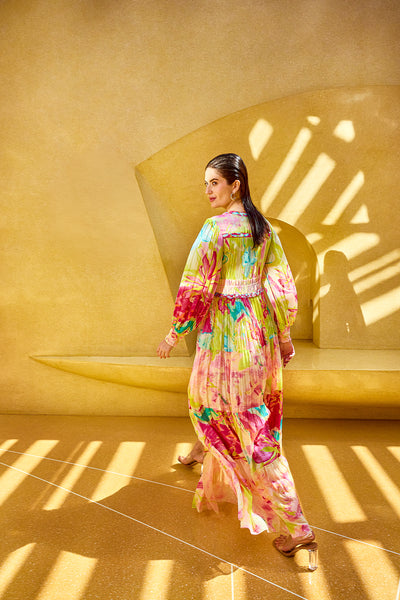 Mandira Wirk Pink Surge Florid Dress indian designer wear online shopping melange singapore