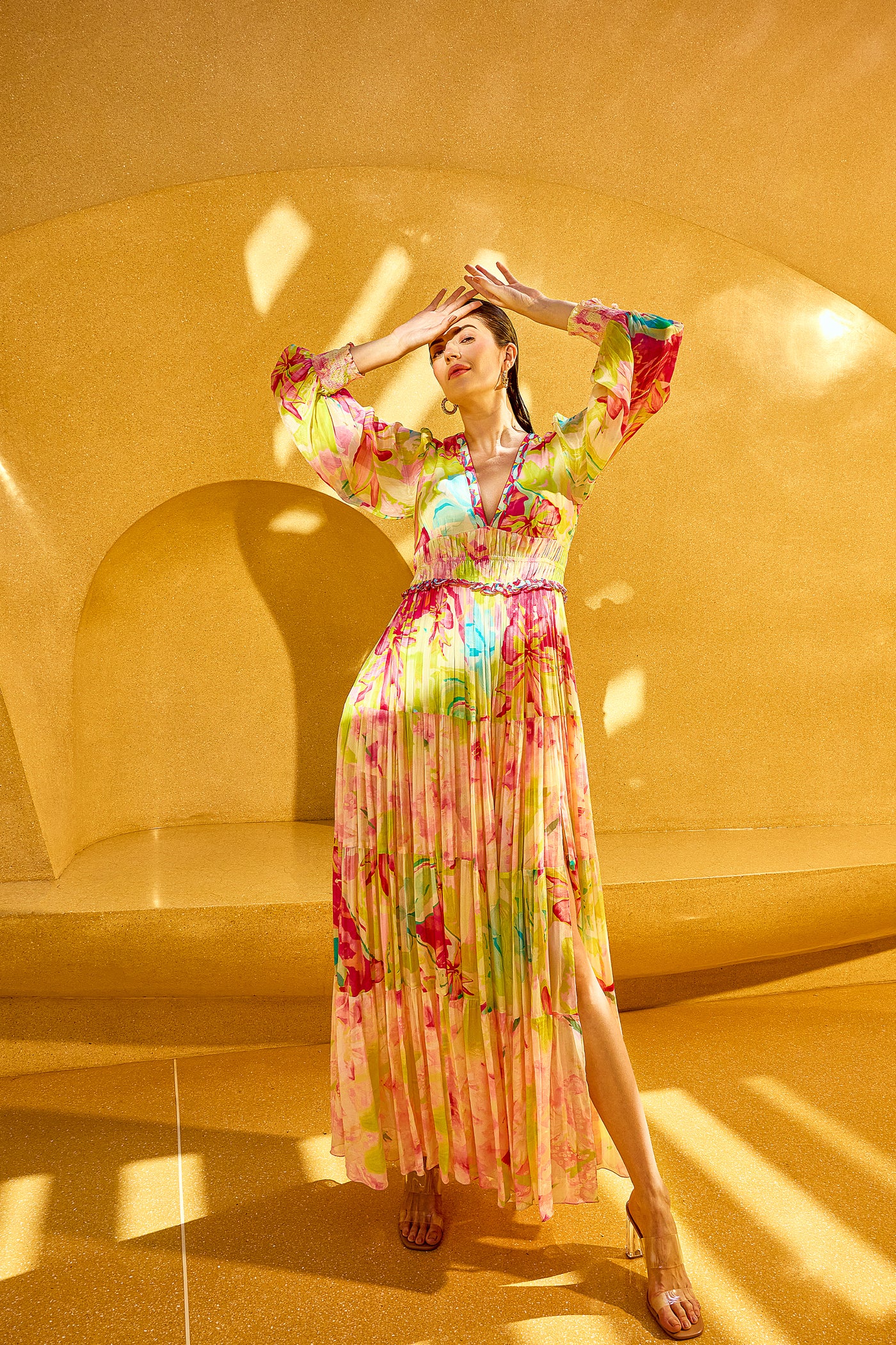 Mandira Wirk Pink Surge Florid Dress indian designer wear online shopping melange singapore