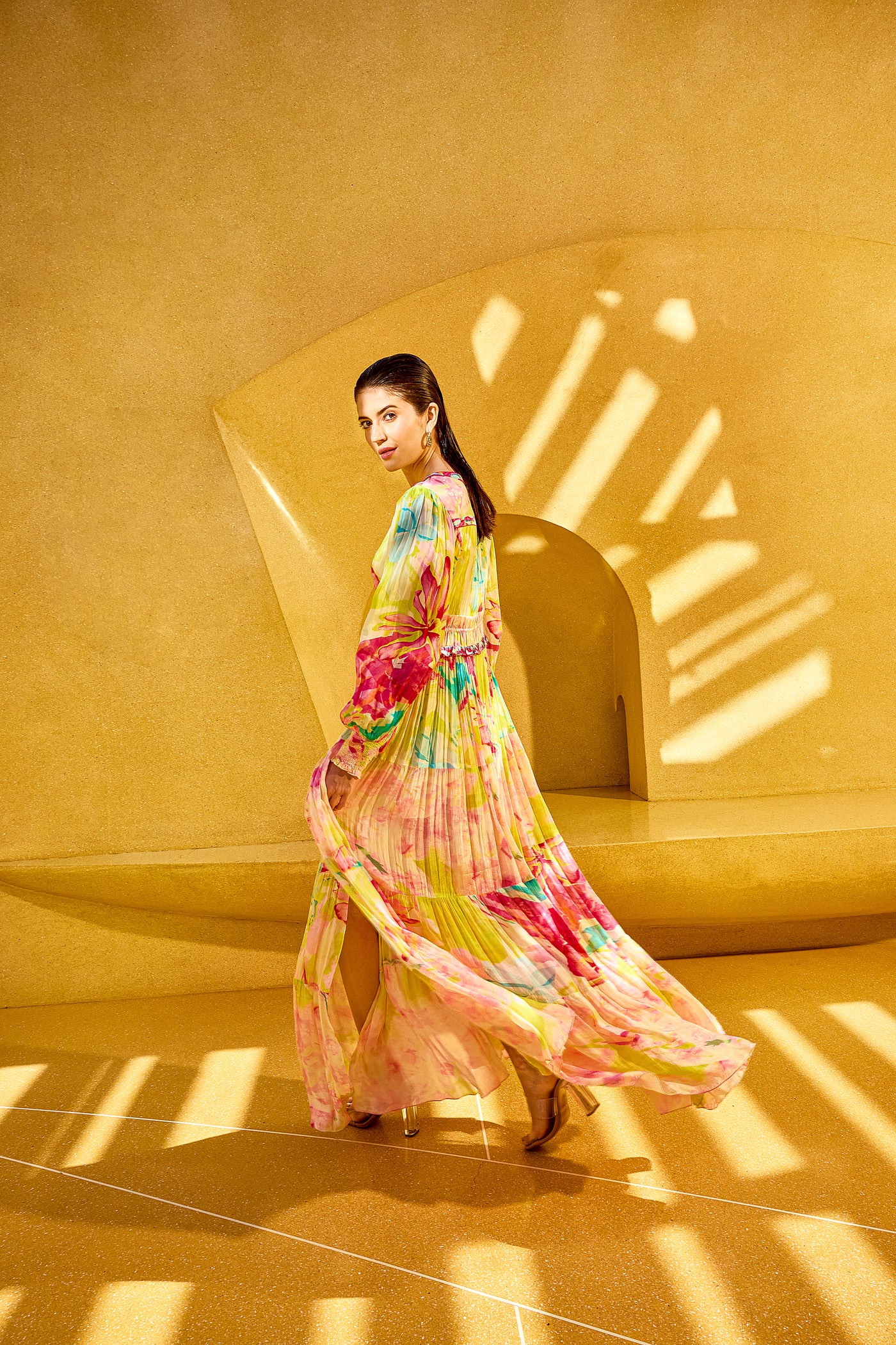 Mandira Wirk Pink Surge Florid Dress indian designer wear online shopping melange singapore