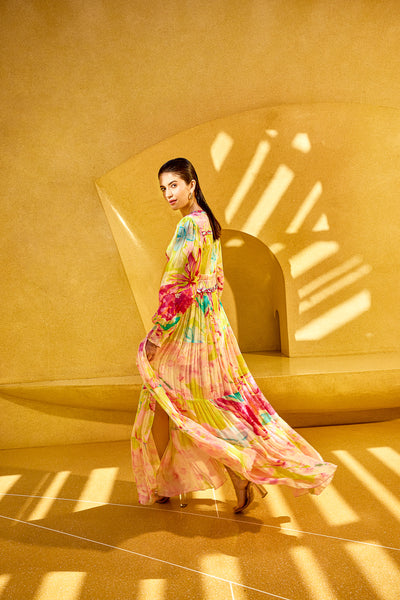 Mandira Wirk Pink Surge Florid Dress indian designer wear online shopping melange singapore