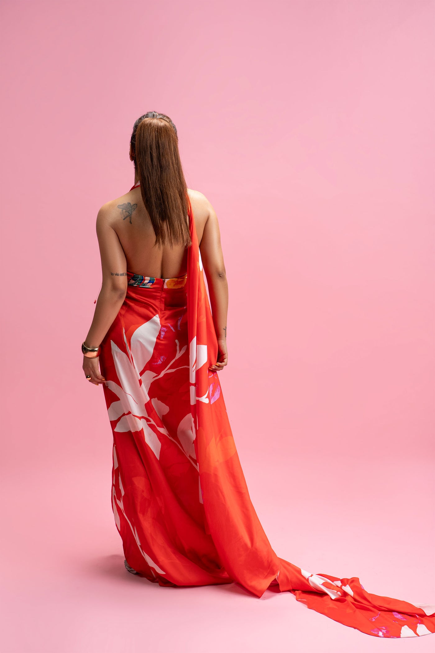 Placement Print Knot Backless Dress with Trail – Melange Singapore
