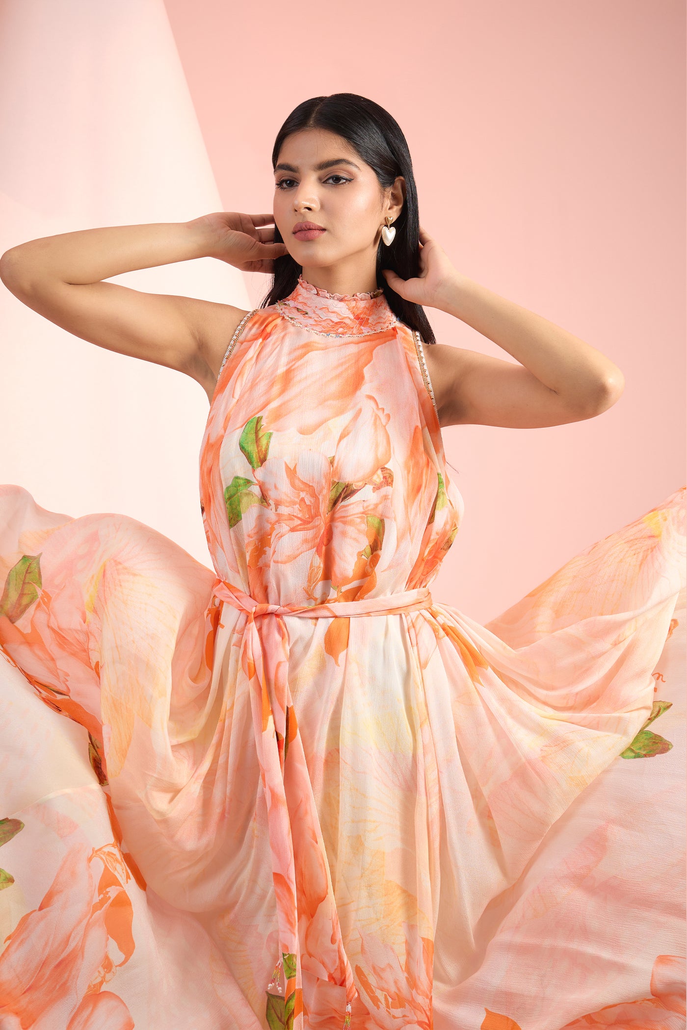 Mandira Wirk Printed  Dress Orange Indian designer wear online shopping melange singapore