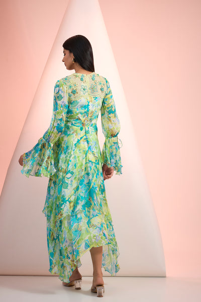 Mandira Wirk Printed  Dress Sea Green Indian designer wear online shopping melange singapore