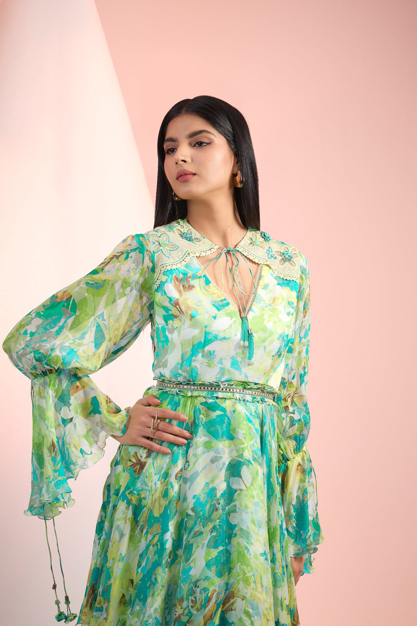Mandira Wirk Printed  Dress Sea Green Indian designer wear online shopping melange singapore